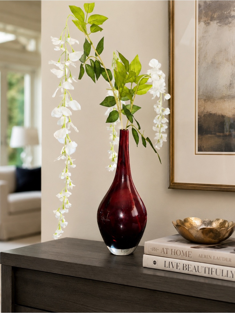 Plum Art Glass Bud Vase 12.5” Tall Thick Handcrafted Look
